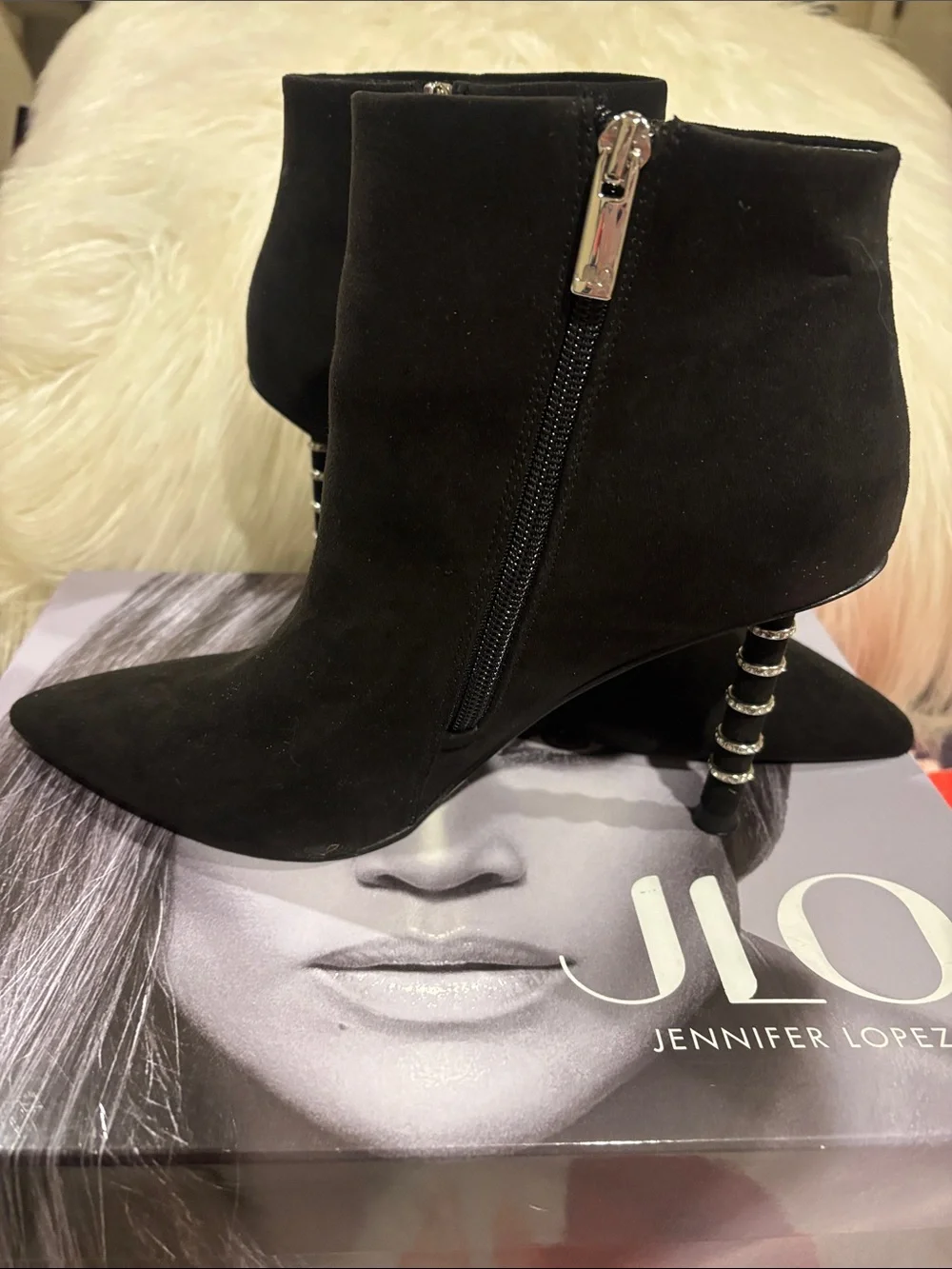 Jennifer Lopez Black Pointed-Toe Suede Ankle Booties